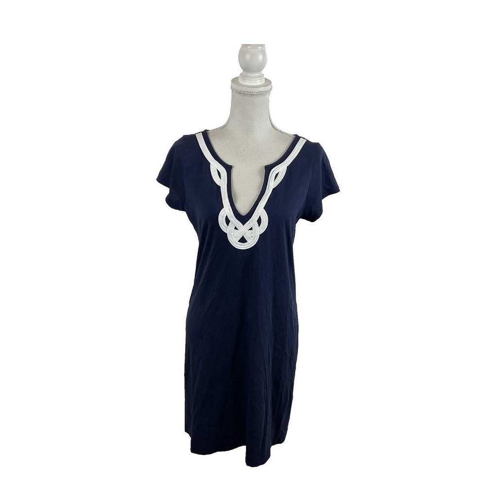 Lilly Pulitzer Navy Blue Pima Cotton Soutache V-Neck T-Shirt Dress NWT Size M